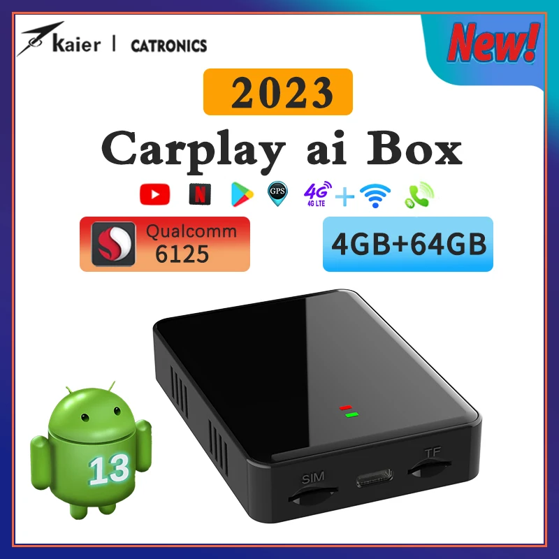 CATRONICS Carplay Ai Box Wireless Car Play Netflix Multimedia 4+64G Audio Navigation Android 13 Android AUTO Apple Carplay