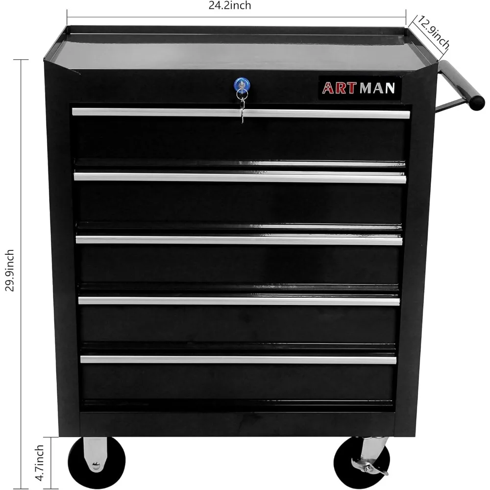 Carrello portautensili con rotelle a 5 cassetti con cassapanca portaoggetti per garage, officina e reparti - Carrello per carichi pesanti