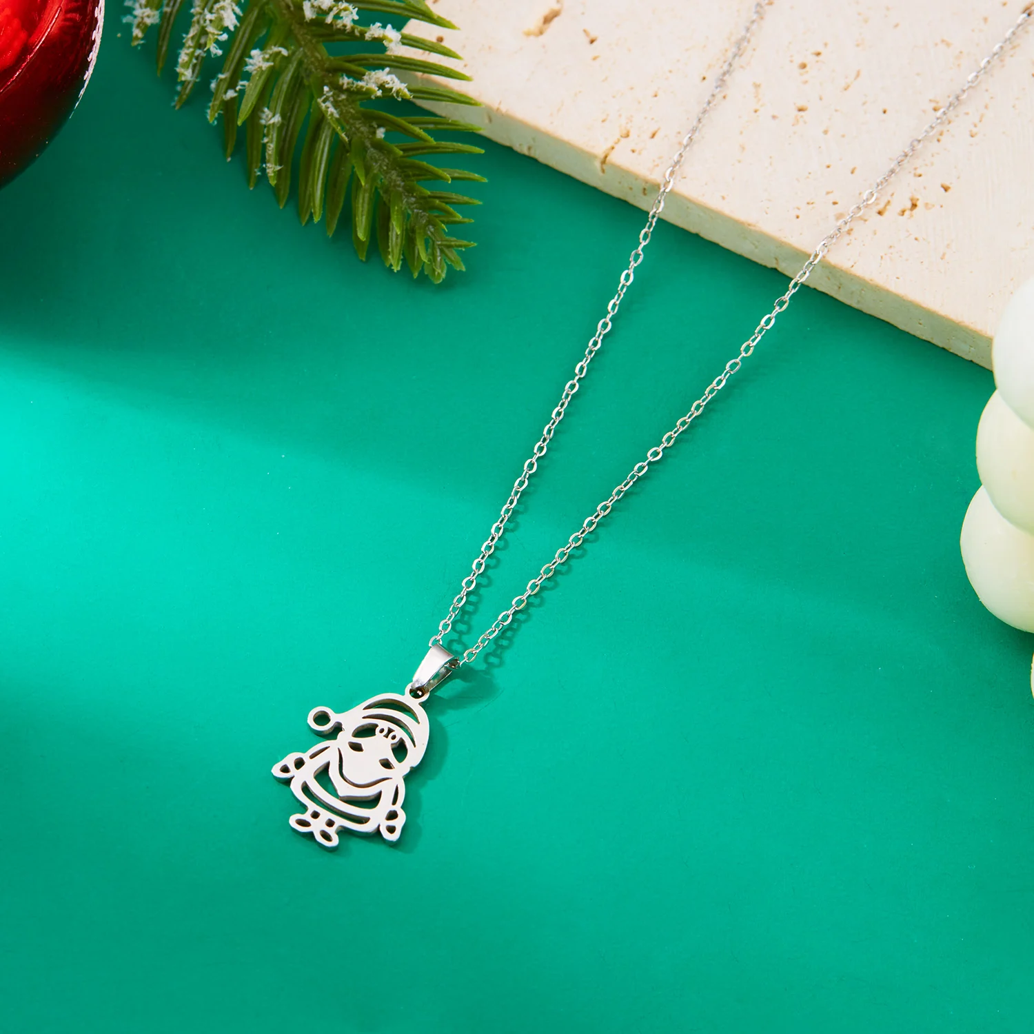 Minimalistische Weihnachts-Anhänger-Halskette aus Edelstahl für Frauen, Schneeflocke, Weihnachtsmann, Elch-Halskette, Freundschaft, Hochzeit, Party-Schmuck – Detail 22