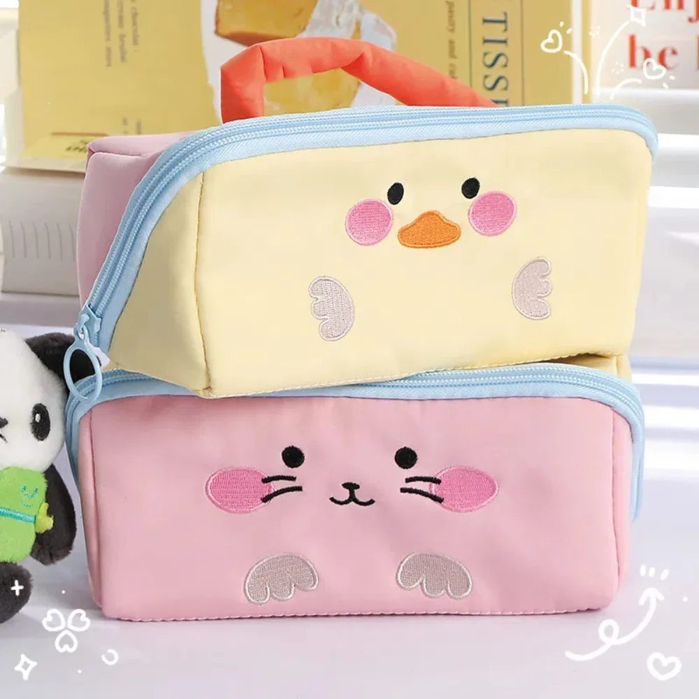 Large Capacity Cartoon Pencil Case Cosmetics Storage 6 Multi Layers Stationery Storage Bag Handheld Duck Rabbit Dinosaur