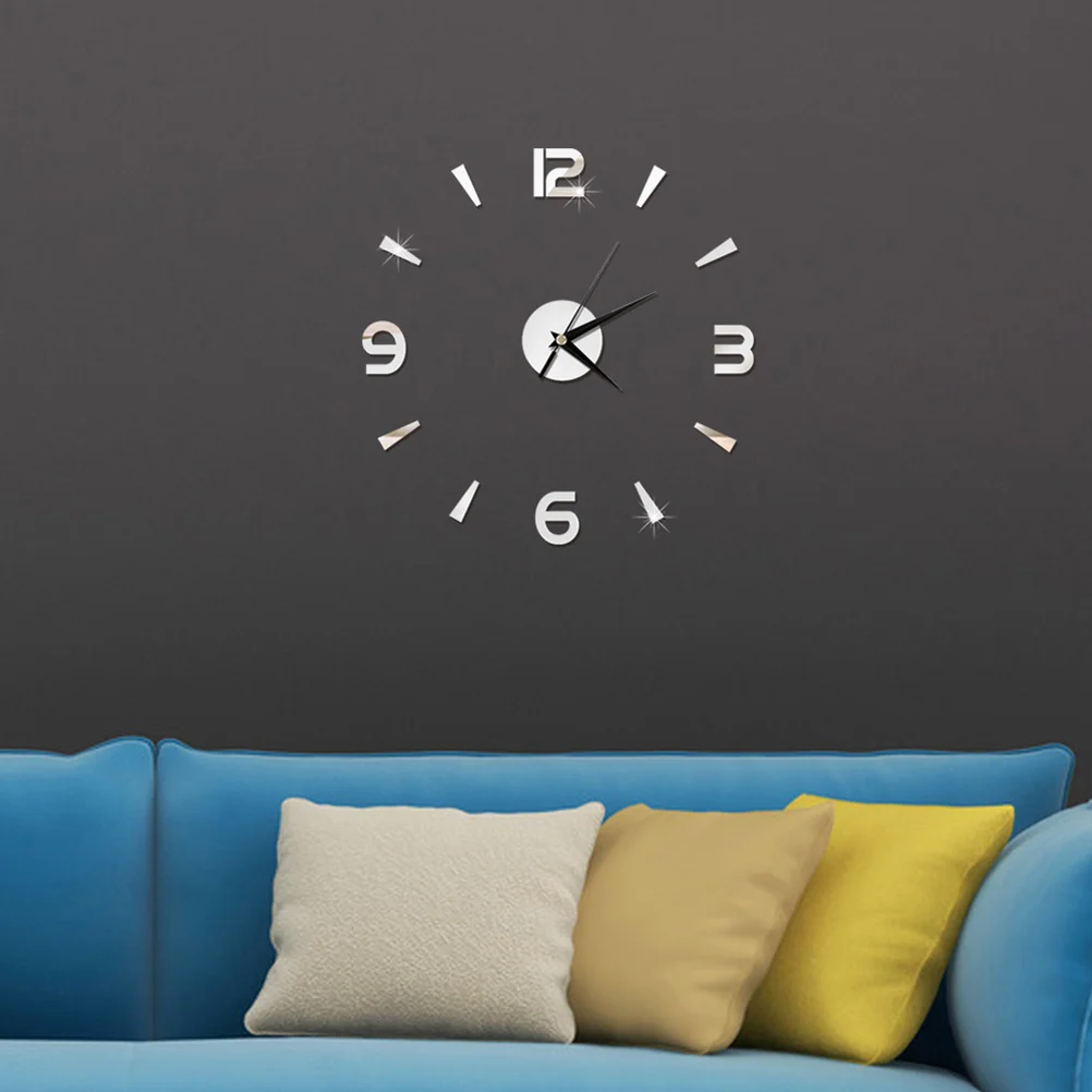 

3D Acrylic Frameless Wall Clock Silver Modern DIY Mirror Roman Numeral Home Office Decoration Not Included