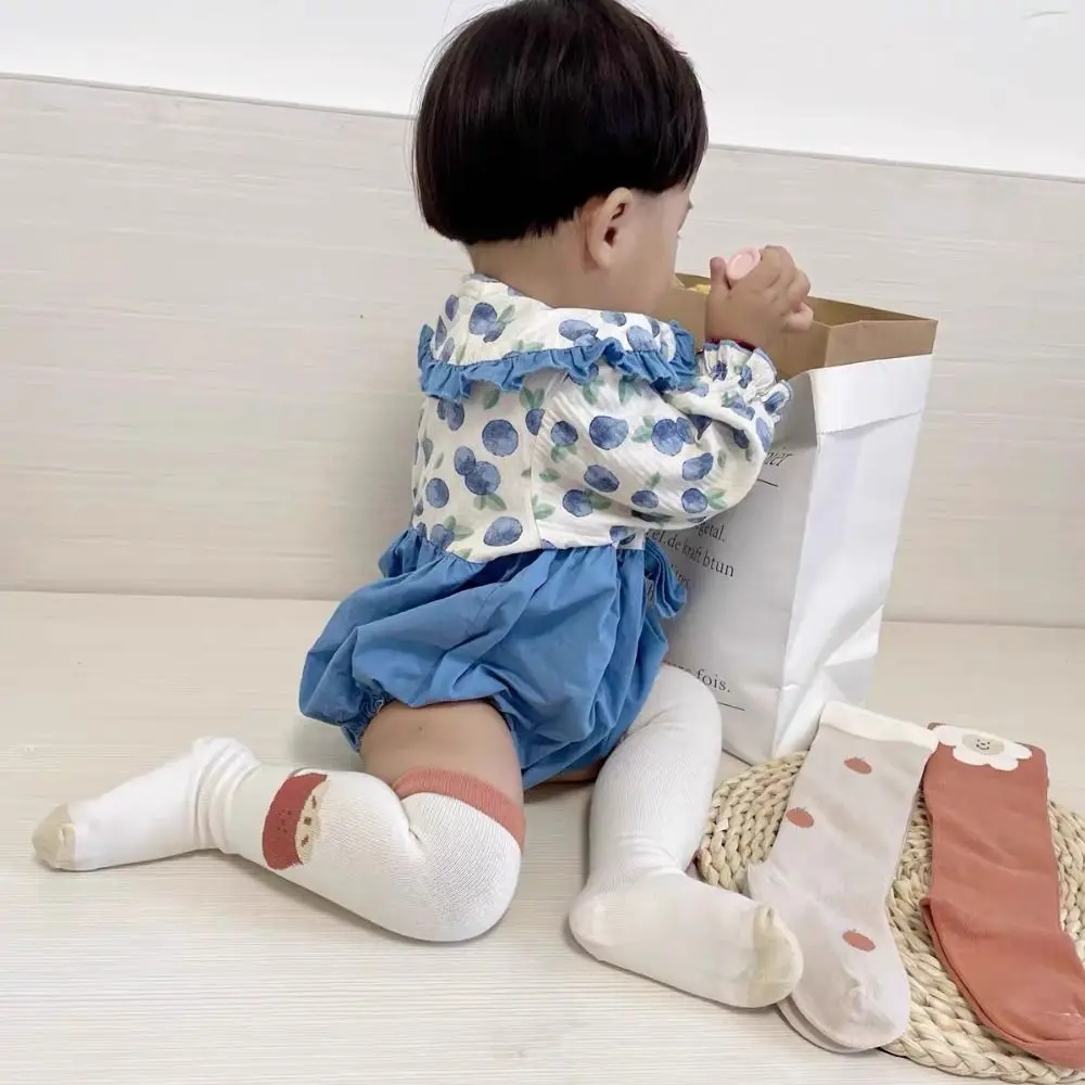 

3 пары клубничных носков до середины икры, детские хлопковые чулки с цветочным принтом для малышей, милые детские носки средней длины с животным принтом для новорожденных