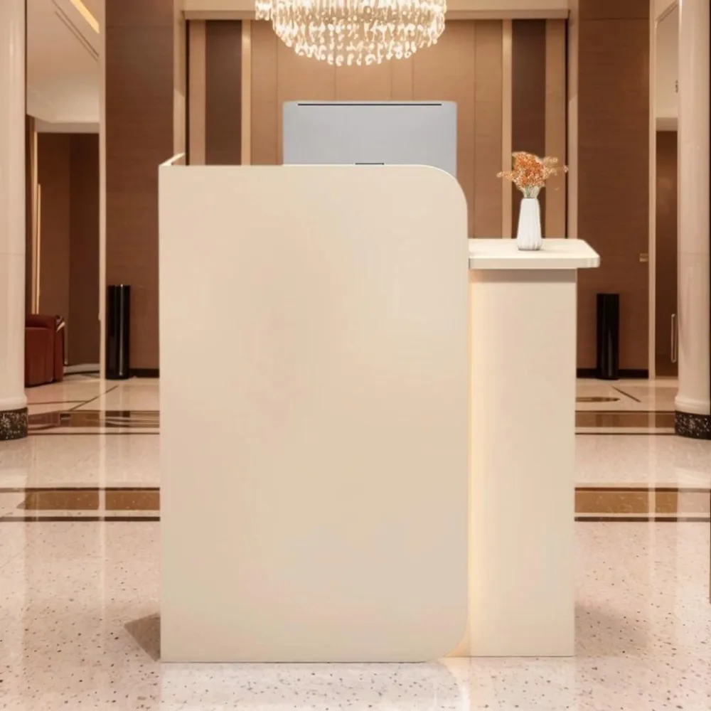 

32 Inch Reception Desk, Modern Reception Table with LED Light, Front Counter Desk with Lockable Drawer, Checkout Counter for Lob