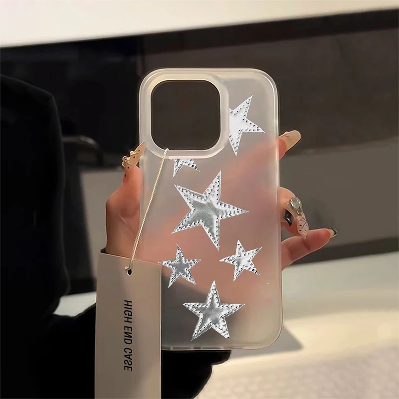 Ins Korean Silvery Pentagram Phone Case For iPhone 16 Pro Max 15 14 13 12 11 Pro Mini 7 8 Plus Creative Niche Y2K Phone Cases