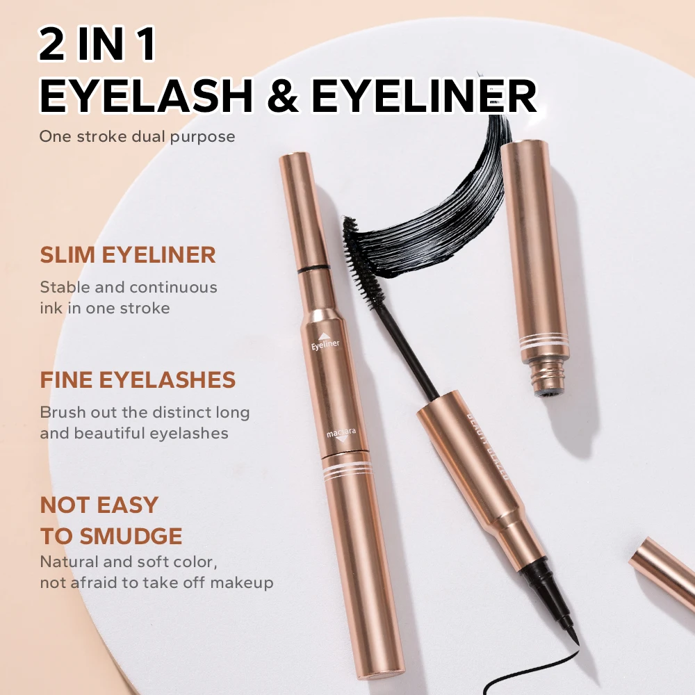 Beauty Glazed Bushy Big Eyes Eyeliner&Mascara,2 In 1 Makeup Pen,Double-ended Waterproof Liner Pencil, Fast Quick Dry Mascara