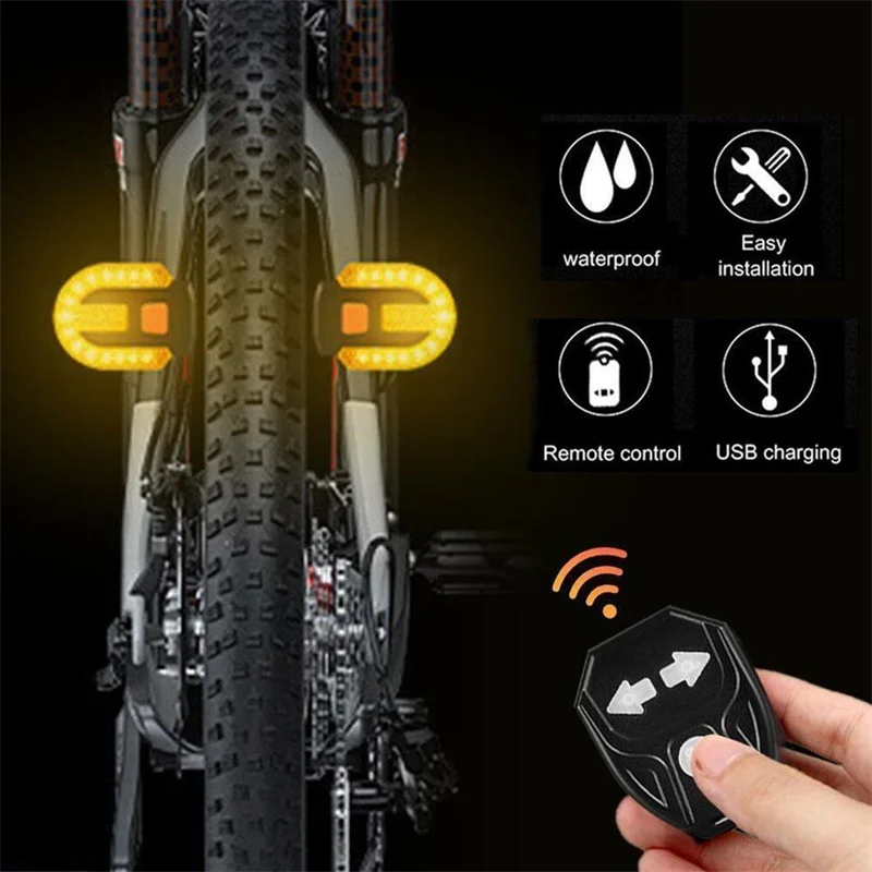 1 Set Eco-friendly Wireless Taillight Fast Charging Detachable Bike Taillight Bike Wireless Remote Control Turn Signal Lights