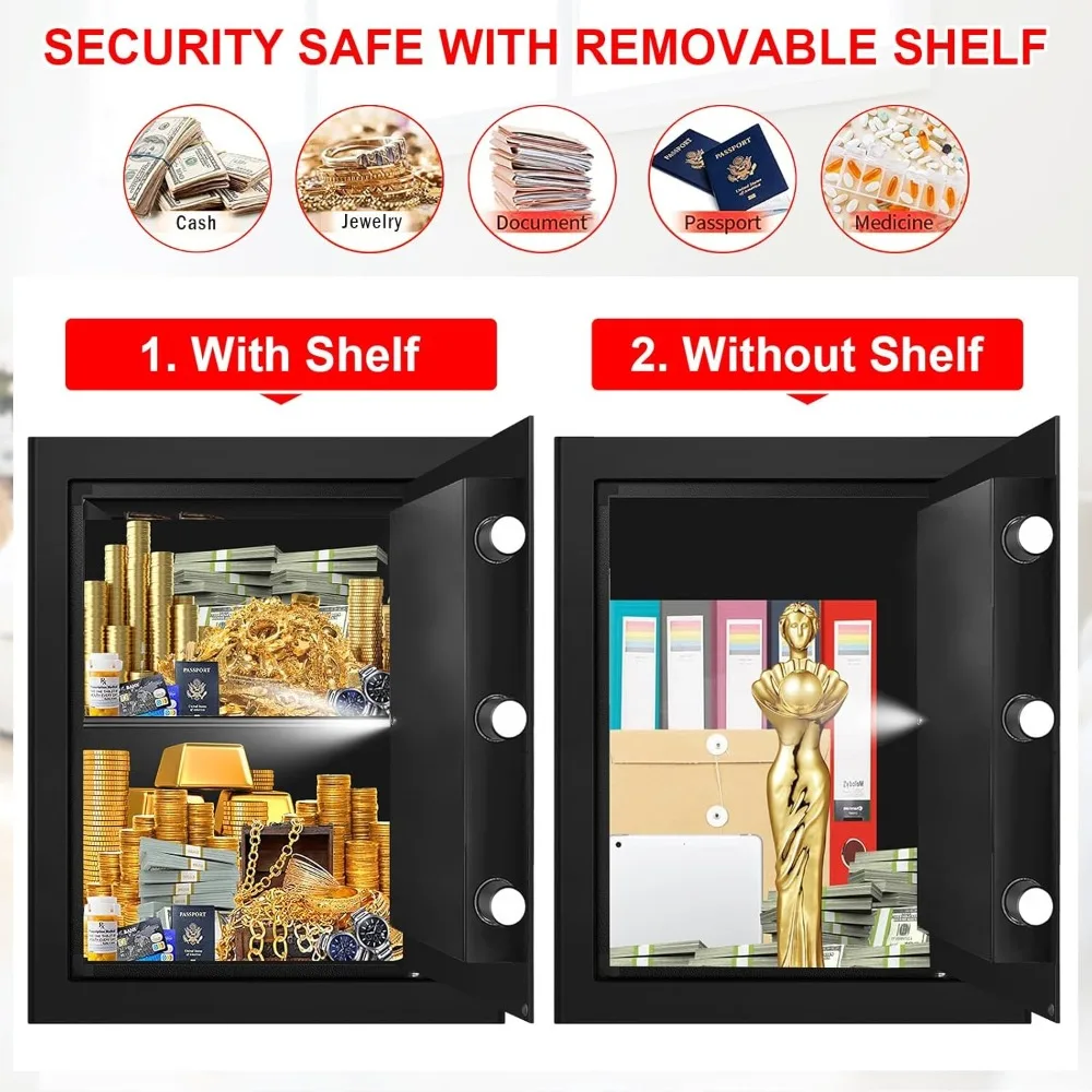 Cuft Large Home Safes Water and Fireproof, Anti-theft Document Safe for Home Use with Programmable Keypad, Alarm System