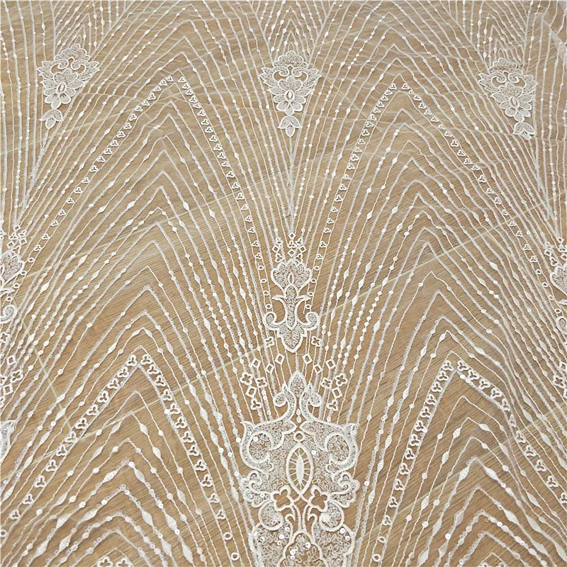 

New high-grade mesh fabric Sequin embroidery lace tissu Wedding dress DIY production material