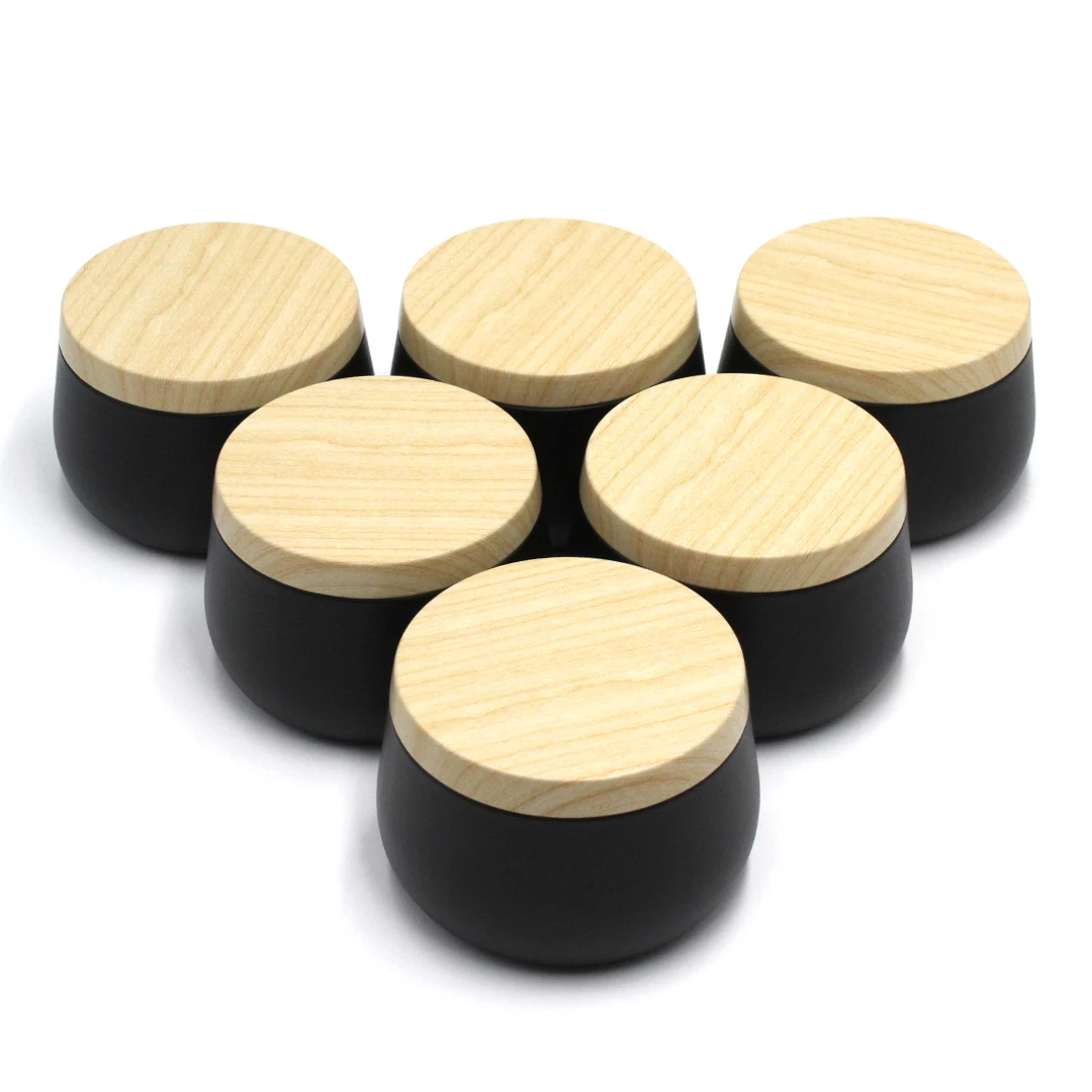 12pcs 8oz Empty Black Tinplate Big Belly Candle Tin Jar with Metal Wood Lids - Multipurpose Storage Container for Candy, Gifts,