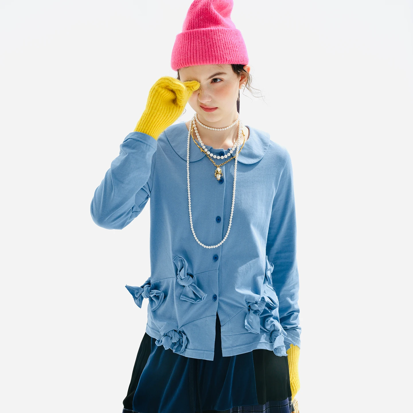 Shirt women imakokoni 2025 early autumn Japanese style bow long sleeved doll collar cardigan top 255153+255176