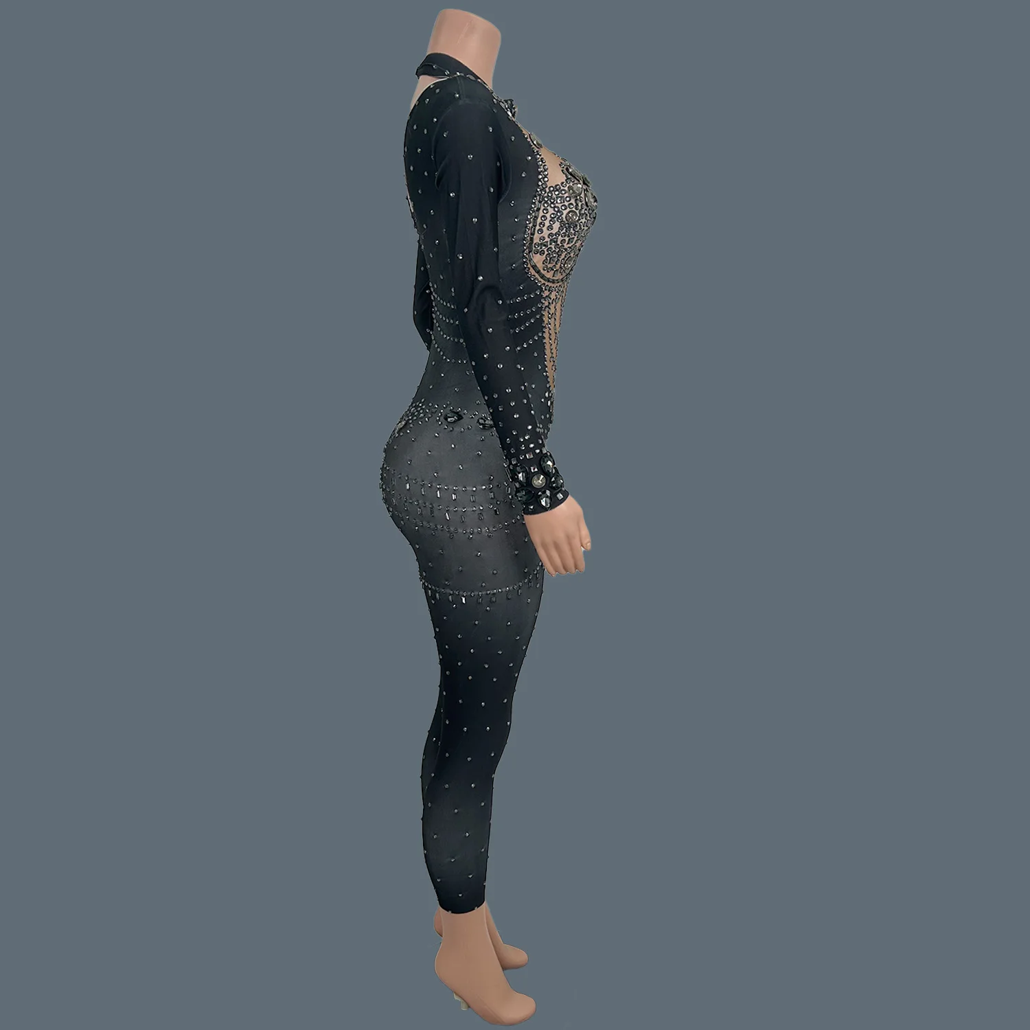 Nightclub Tight Fitting Jumpsuit Women Festival Celebrate Stage Performance Sparkly Crystals Spandex Elastic Sexy Jumpsuit Huiyi
