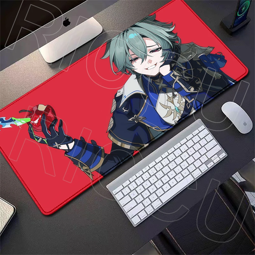 Large Anime Game Genshin Impact Lohen Mousepad Anti-Slip Rubber Bottom Locked Edge Washable Fast Glide Desk Mat Keyboard Mauspad