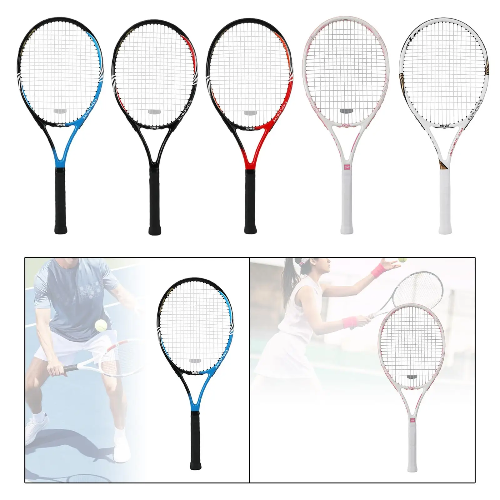 Professional Beginner Tennis Racket with Large Sweet Spot Carbon Frame and Nylon Strings for Beach Backyard Games view 6