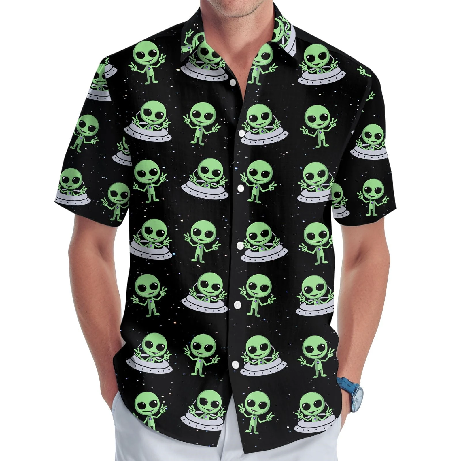 Koszula męska Funny Alien Graphic Shirts Oversized 3d Printed Pattern Odzież męska Casual Shirt Lapel Tops Button Odzież letnia