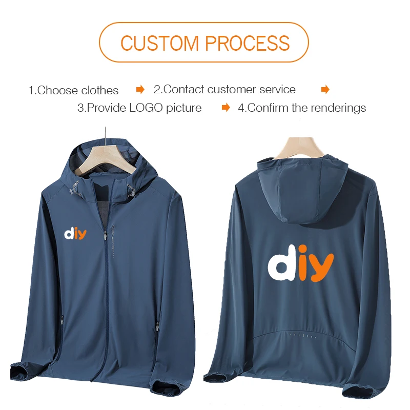 Custom logo quick dry Fishing Sunscreen Tops  Personality Customization Men Ultra-Light Sportswear Hooded Coats print hik jacket