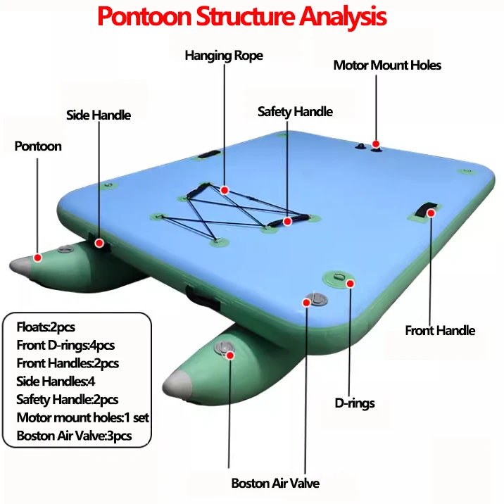 Professional Inflatable Platform with Removable Pontoon Set Large Capacity Water Pontoon Boats for Fishing Tools Wear Resistance