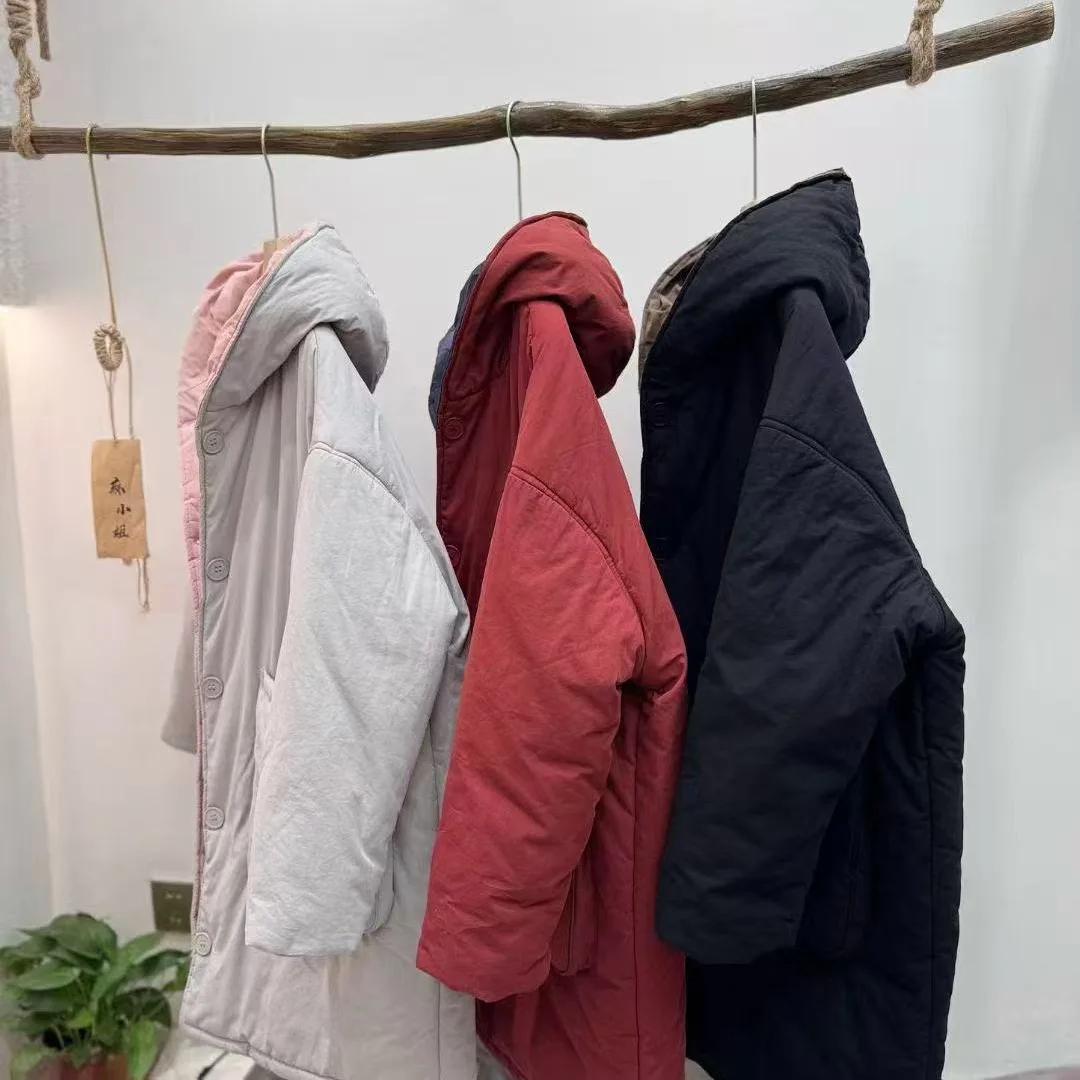 2025 Winter New Women's Cotton Jacket Commuter Hoodie Splicing Oversize Double Sided Cotton Jacket