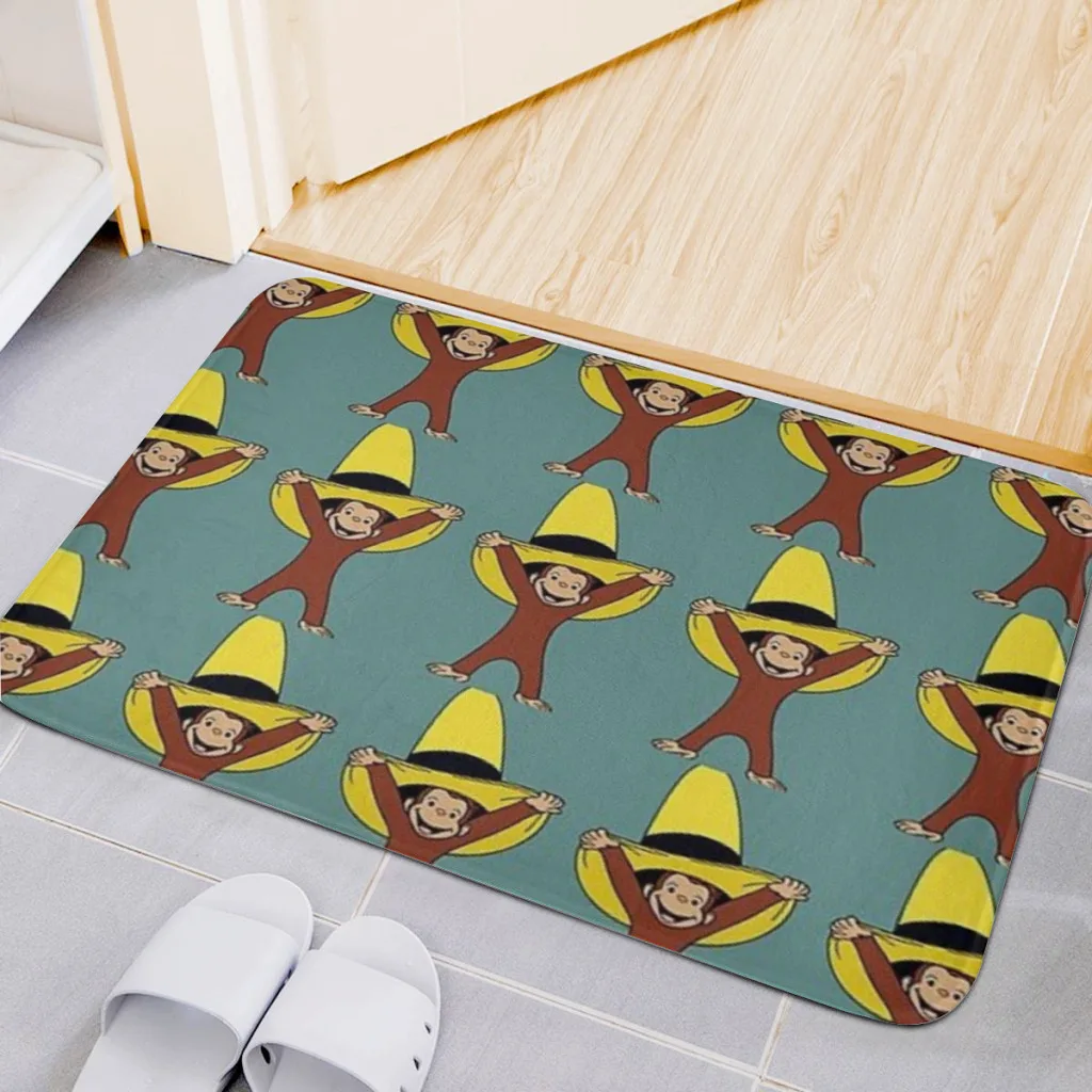 Funky Curious George Living Room Rug  Carpet Flannel Slip Mat Aesthetic Room Decoration