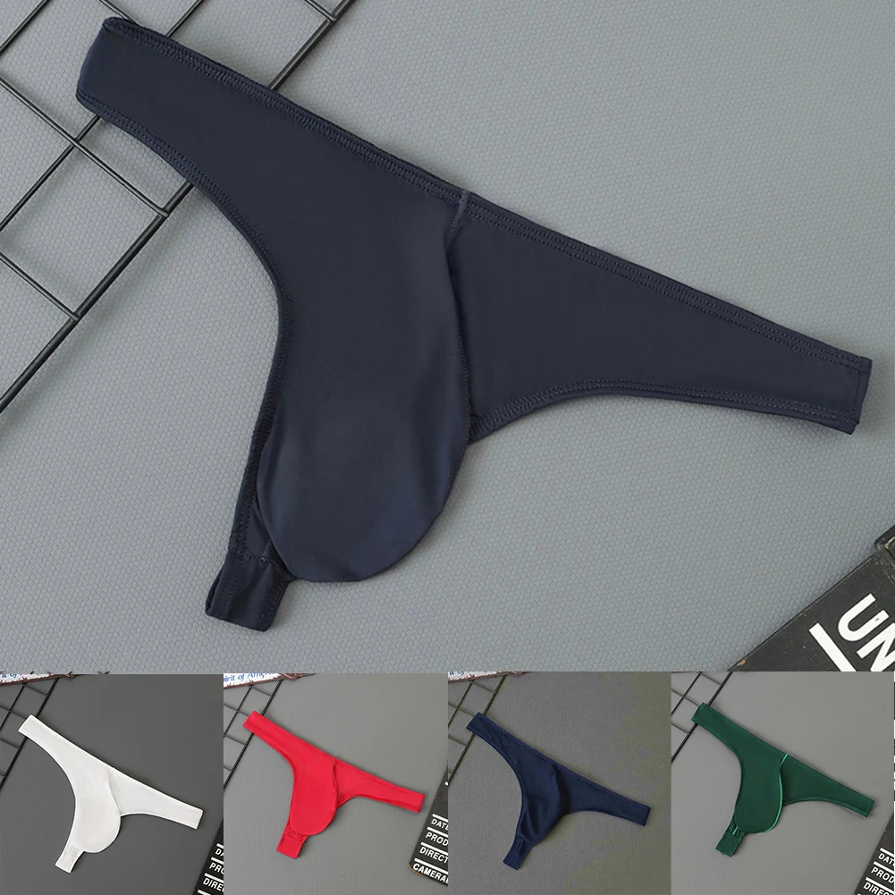 

Thin Ice Silk Men Seamless Big Pouch G-strings T-back Thongs Briefs Underwear Exposed Buttock Panties Stretch Low Waist