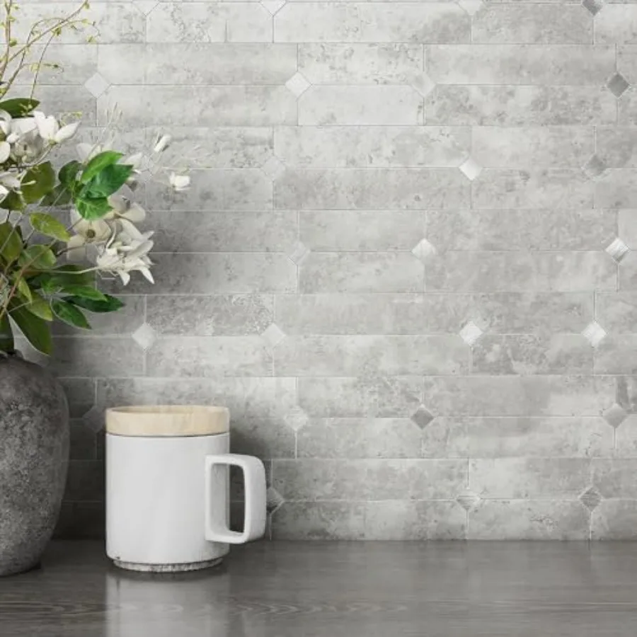

Stone Kitchen Backsplash Peel and Stick Tile Stickers Matte Linear Mosaic Wall Panels Bathroom Waterproof