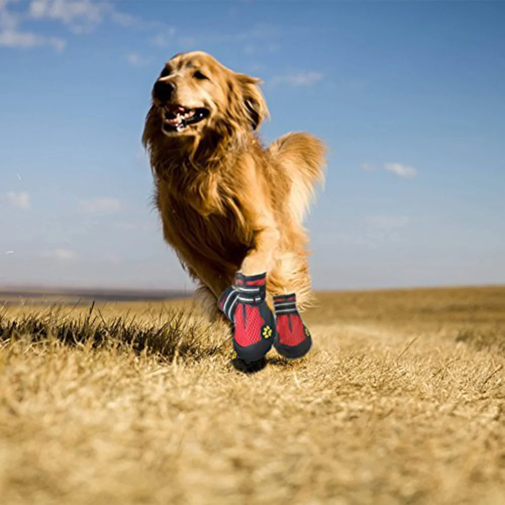

Waterproof Dog Shoes Breathable Mesh Paw Protectors Anti Slip Sole Adjustable Hook Loop Closure Hiking Running Outdoor Pet Shoes