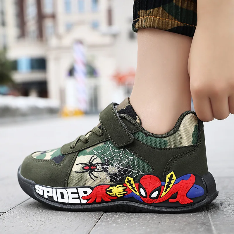 Disney Shoes Children Camouflage Green Sneaker Shoes For Kid Walking PU Breathable Shoes Size 26-35