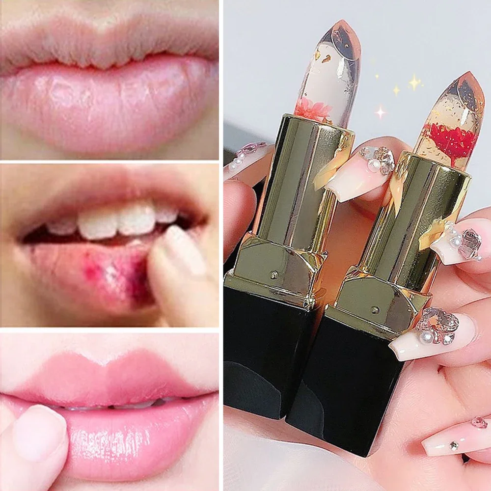 Temperature Color Change Lipstick Moisturizing Lip Primer Gold Foil Flower Jelly Lip Balm Natural Moist Lipstick Not Greasy