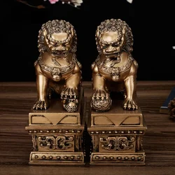 2pcs Chinese Style Lucky Lion Statue Resin Mighty Lion Evil Spirits Crafts Home Office Retro  Decorative Statue