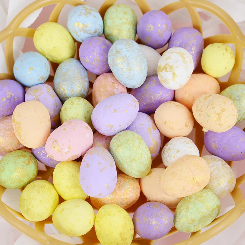 50pcs Colorful Easter Foam Eggs Artificial Bird Pigeon Egg Ornament DIY Wreath Decorative Happy Easter Party Kids Favor Supplies