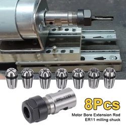 8Pcs/Set ER11A 5mm Motor Unner Diameter Extension Rod +7x 1mm-7mm ER11 Milling Spring Chuck Shaft Holder For CNC Lathe Engraving
