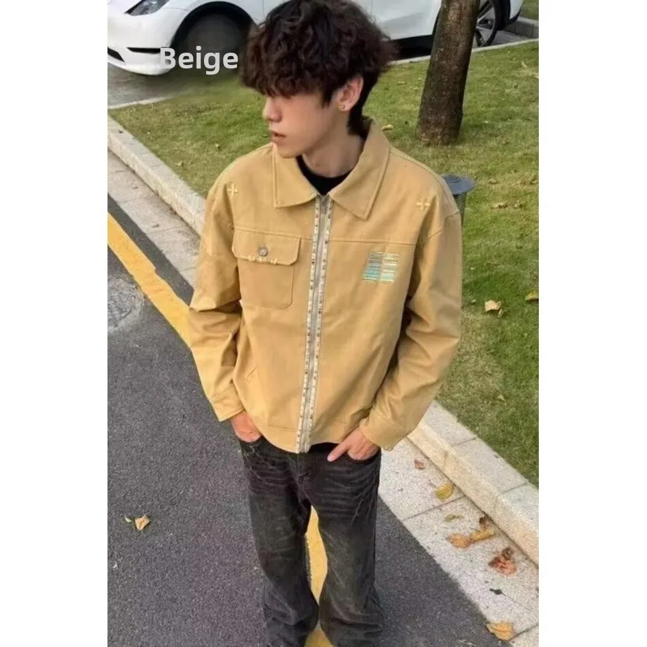 

Американский джет с вышитыми лацканами в стиле ретро, женский свободный дизайн, весенняя новая рабочая одежда для пар, молодежный тренд