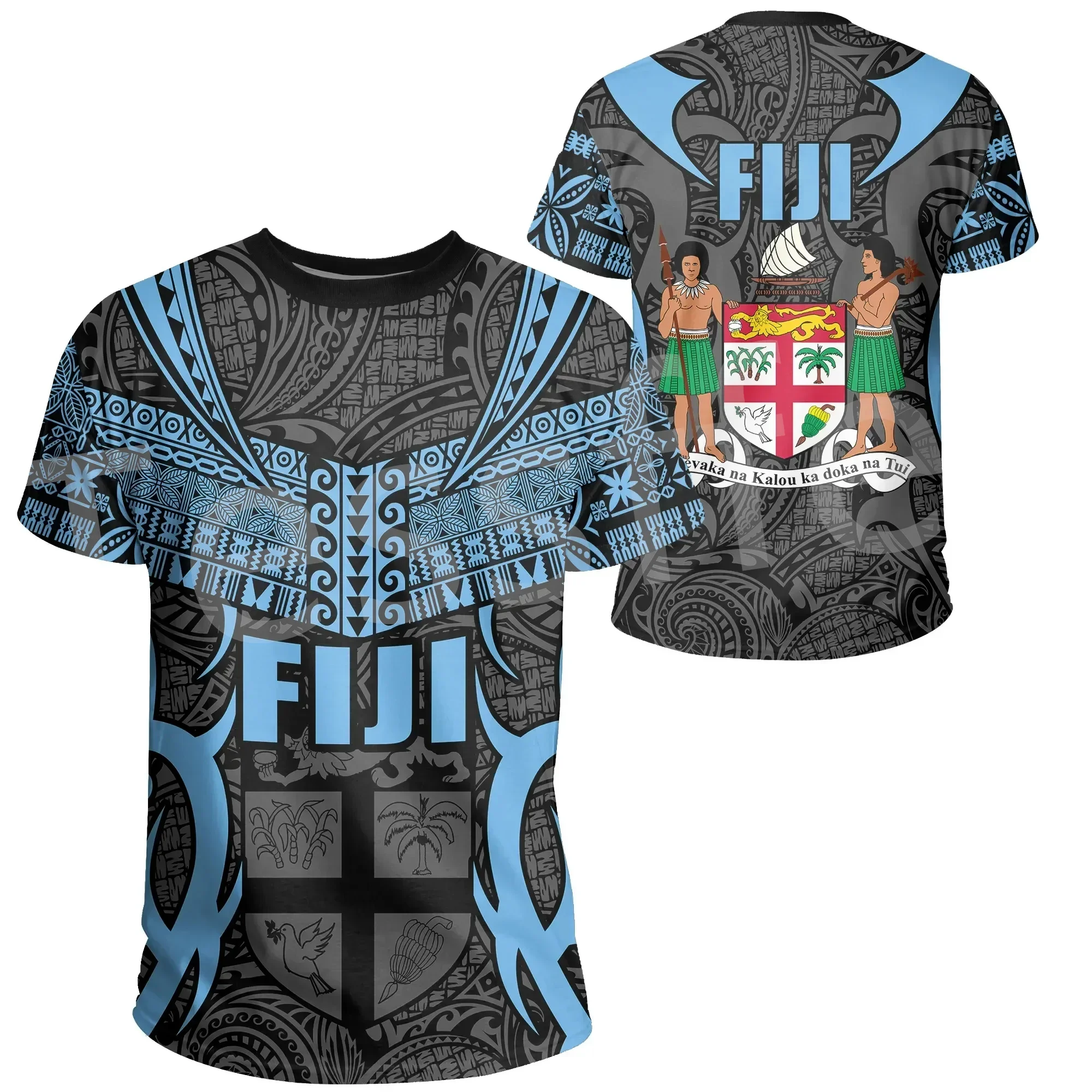 Polynesian Tribe Turtle Flag Fiji Rugby 3D Print Top Summer Street Casual Fun Men\'s and Women\'s Round Neck Short Sleeve T-shirt