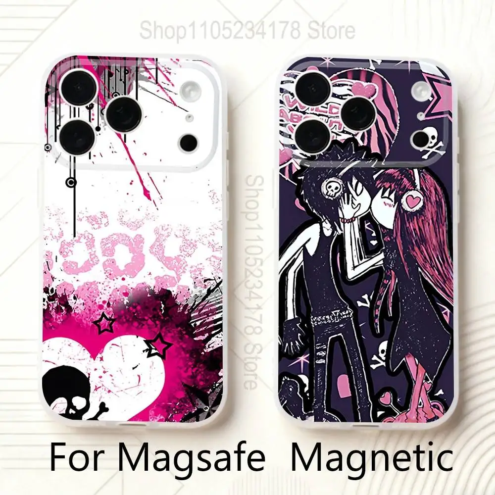 

Love Black and Cute Emo Phone Case For iPhone 17,16,15,14,13,12,11 Pro,Max,Plus,Mini,Air,E Magnetic Magsafe Frosted Clear