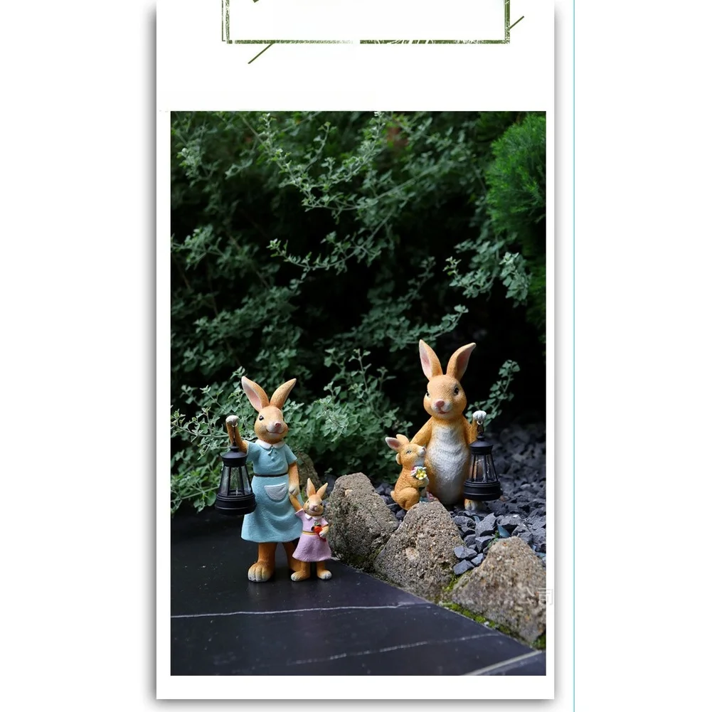For Evening Garden Ambiance Solar Hanging Lamp Hanging Garden Statue Mother Daughter Rabbit Lamp Soft Decorative Illumination