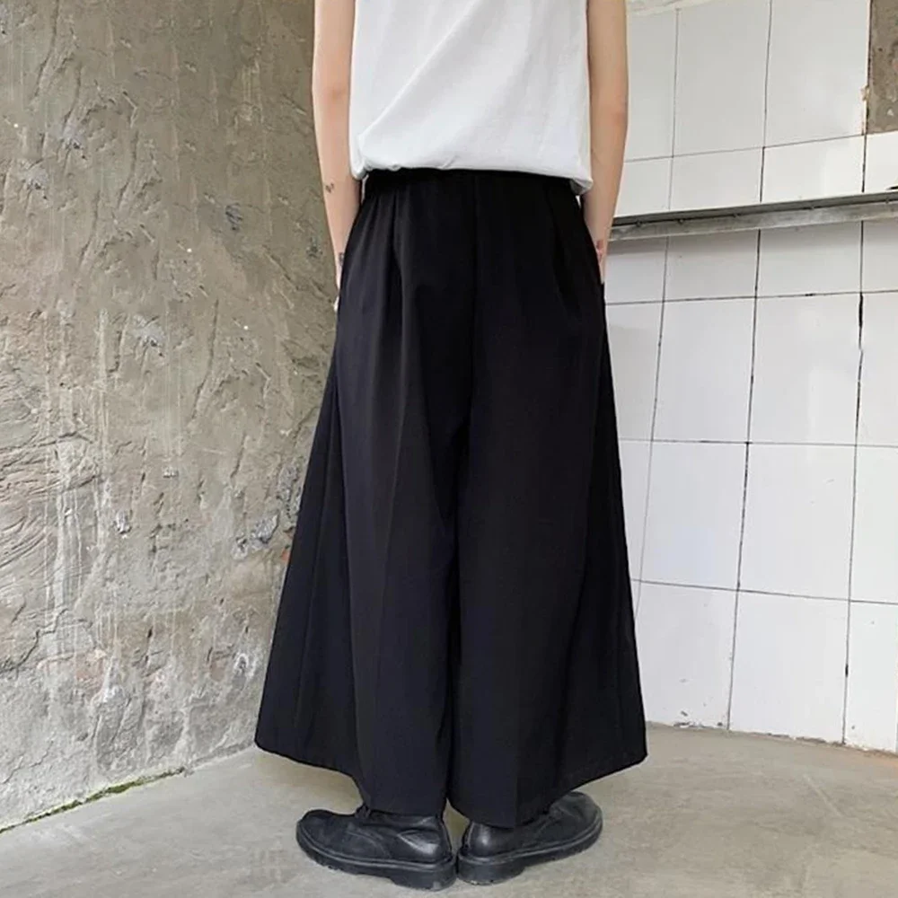 Y2K Gothic Single Button Culottes Genderless Daily Loose Streetwear Fashion Japanese Loose Dark Style Wide Leg Pants Unisex