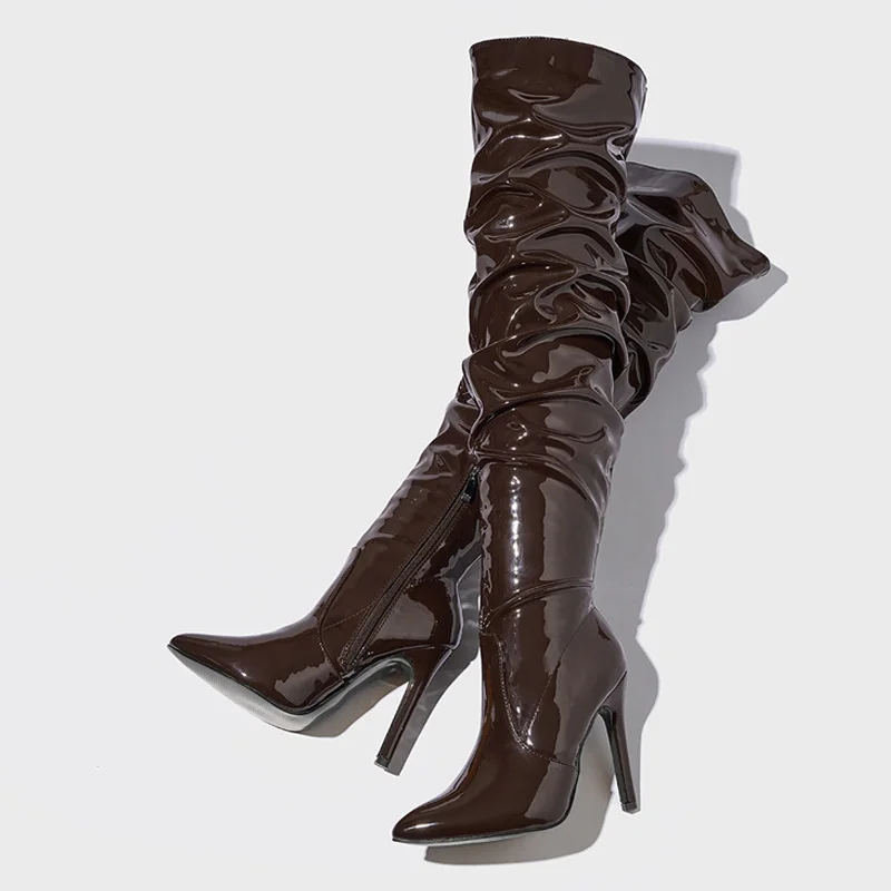 Liyke Sexy Pointed Toe Zip Patent Leather  Thigh High Over The Knee Boots Women Party Strip Pole Dance Shoes Autumn Winter Heels view 4