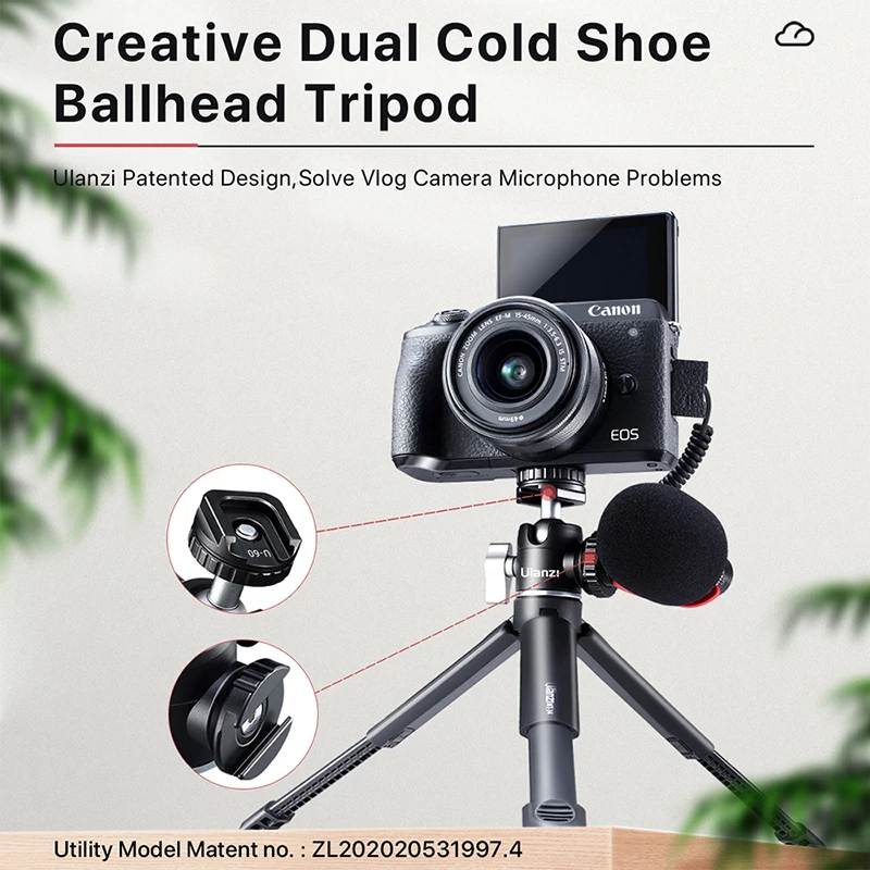 Ulanzi U-Vlog Lite Extendable Phone Camera Tripod with 360° Ballhead 1/4 Screw Portable Vlog Kit Light Desktop Tripods For Phone