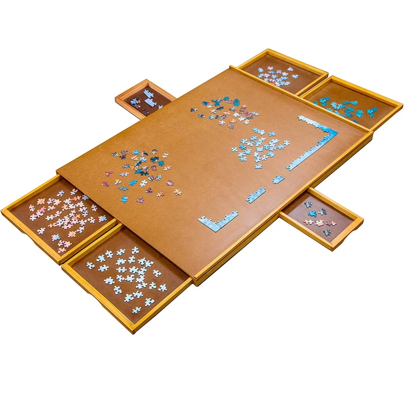 Jigsaw and puzzle wooden puzzle table with 6 removable storage and sorting drawers