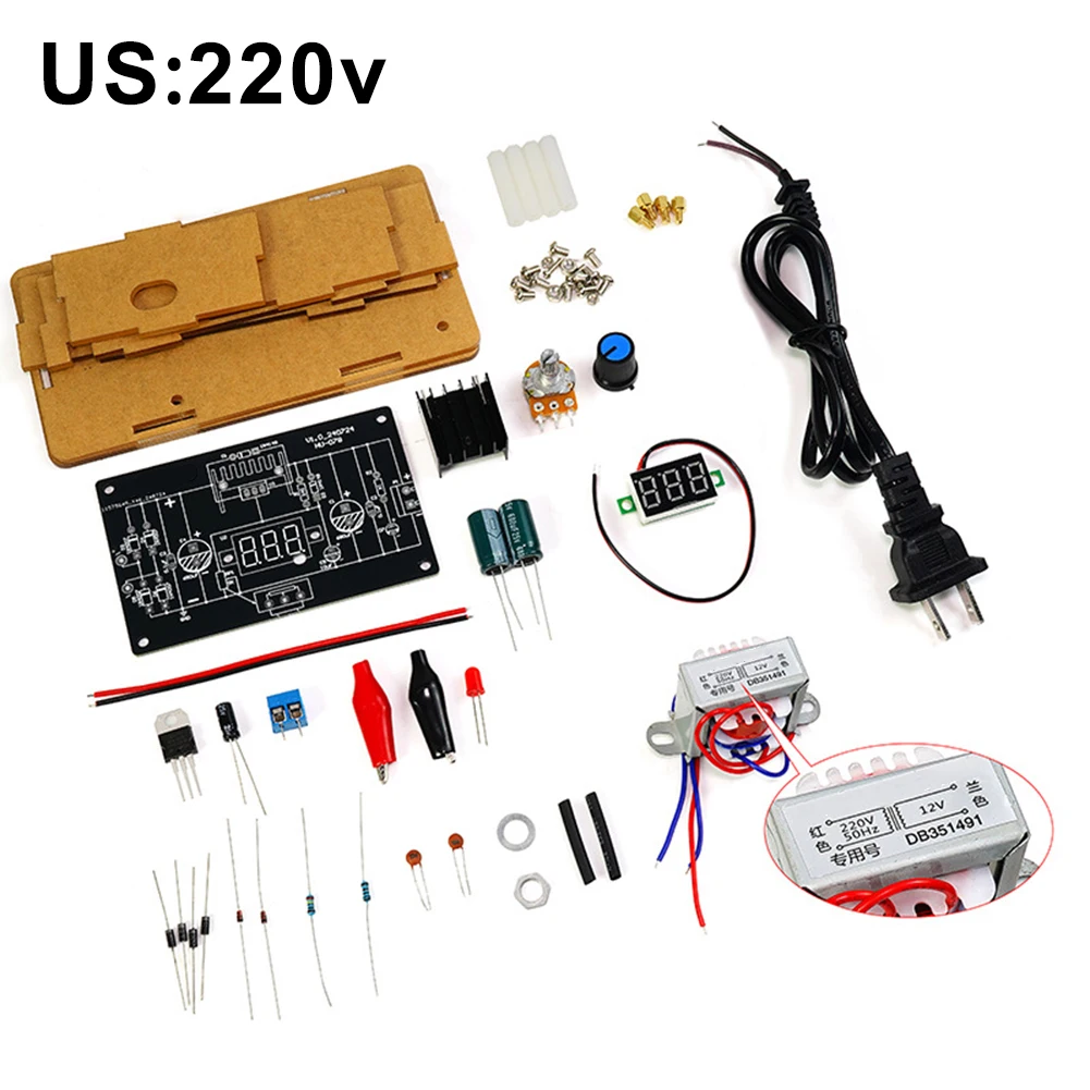 LM317 Voltage Regulator Power Supply Board Kit 1.25-12V Adjustable DC Module With Voltmeter Transparent Case For Electronic DIY