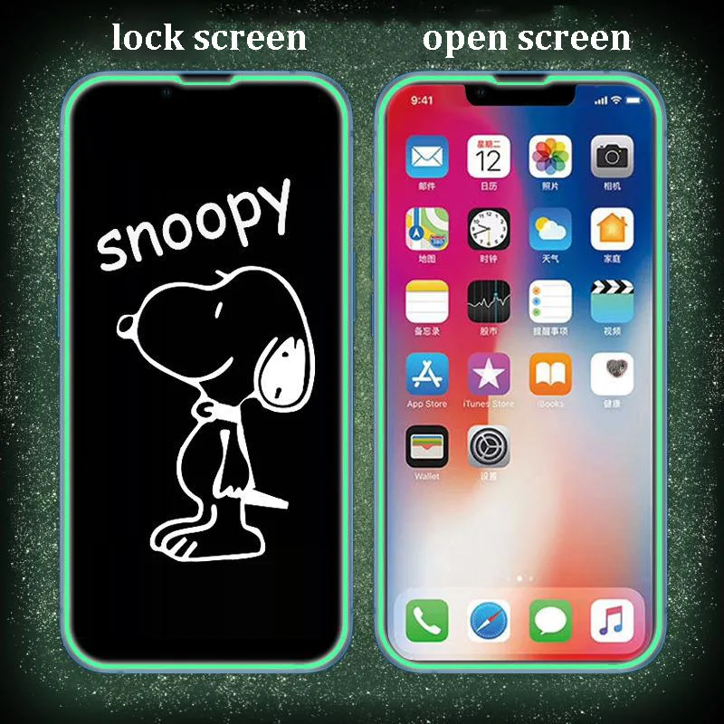 Sanrio Cinnamoroll Hellokitty Snoopy for Iphone13/12/11Promax Luminous Kawaii Cartoon Tempered Film Full Screen Fluorescent