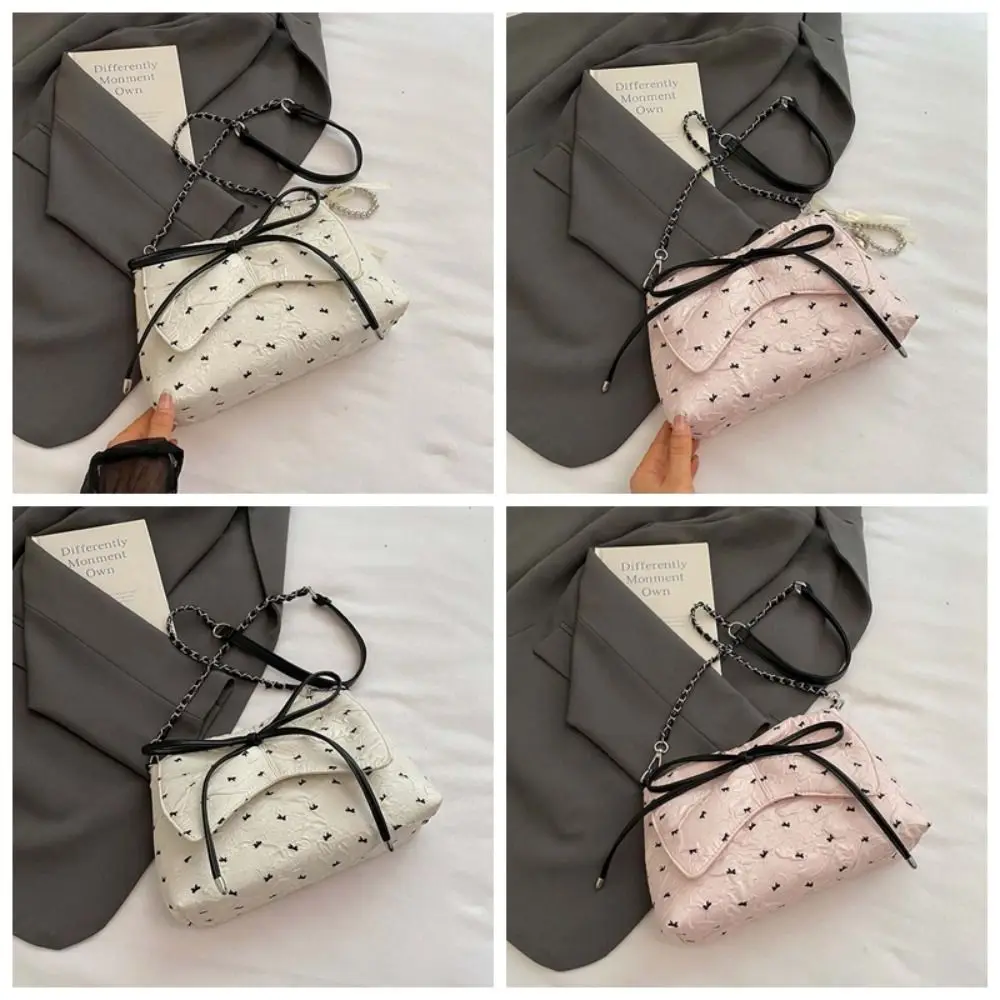

Large Capacity Women Crossbody Bag Magnetic Button French Chain Bag Waterproof Bow PU Shoulder Pouch