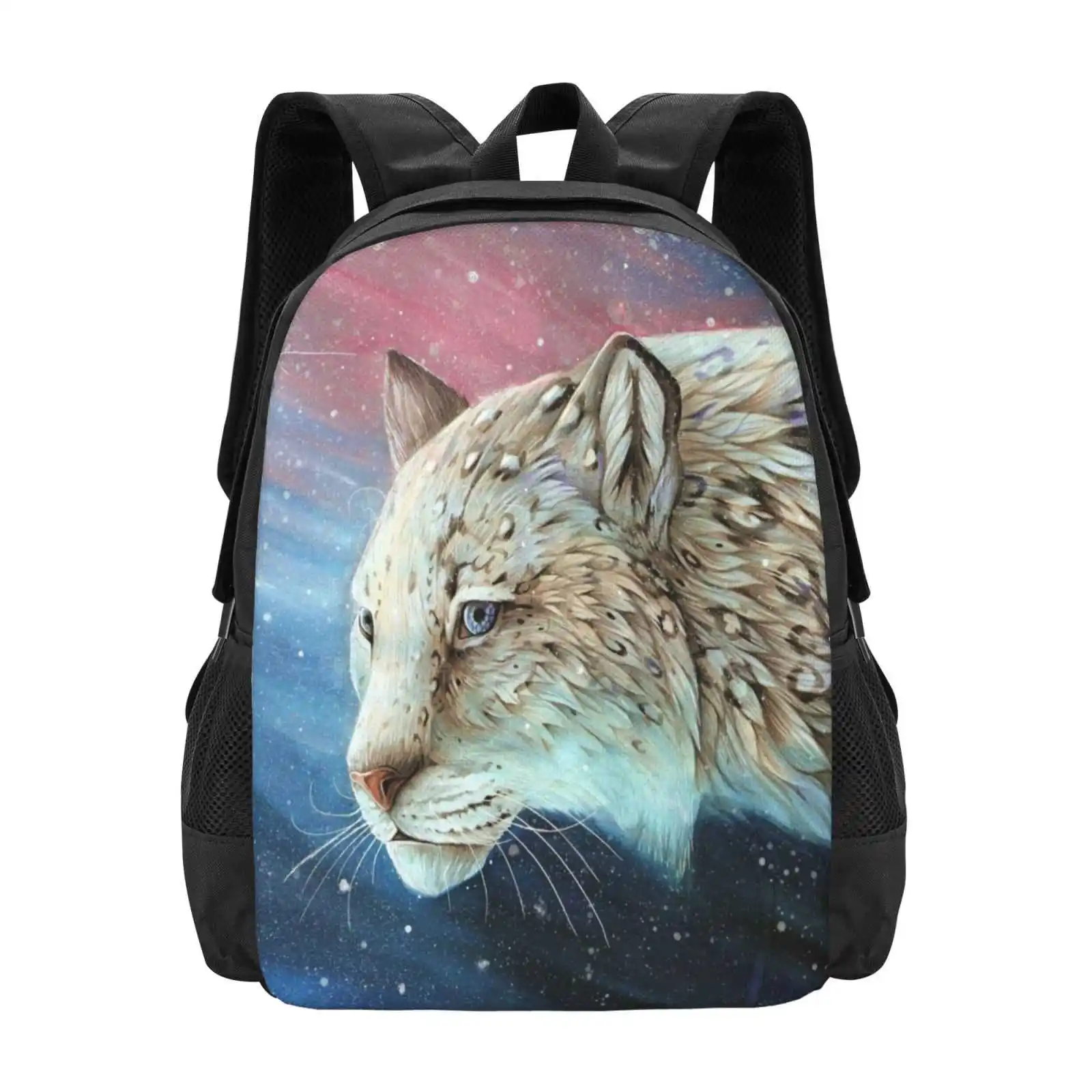 My Lost Snow Fashion Pattern Design Travel Laptop School Backpack Bag Snow Leopard Winter Christmas Xmas Blue Fantasy Dream