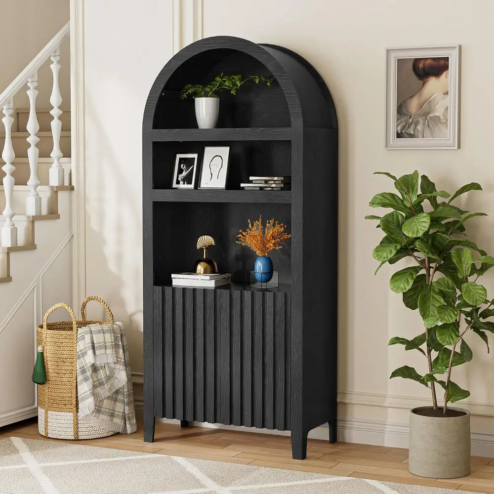 5-Tier Black Arched Cabinet for Living Room and Kitchen Storage