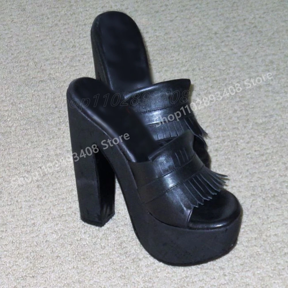 أنيقة هامش أنيقة المفتوحة تو النعال الأسود ماتي الجلود منصة مكتنزة عالية الكعب مثير النساء أحذية 2025 الساخن الفقرة Mujere