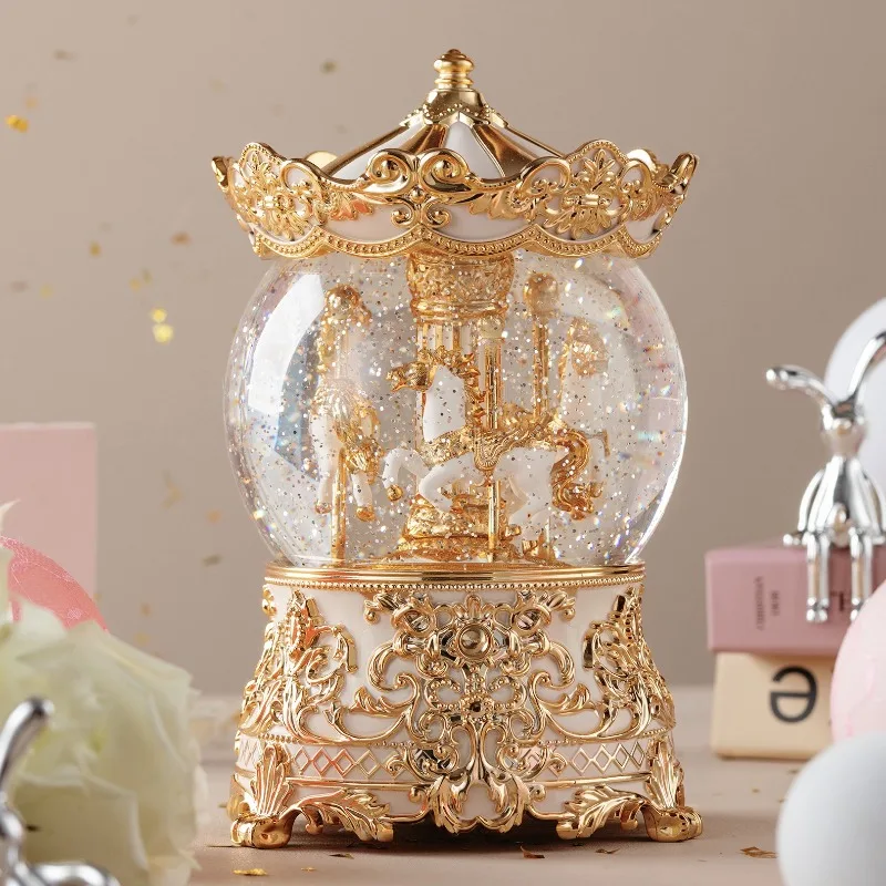 Carousel Crystal Ball Music Box for Girls Birthday Wedding Gift Decorative Ornament Christmas Gifts Decoration Crafts Figurines