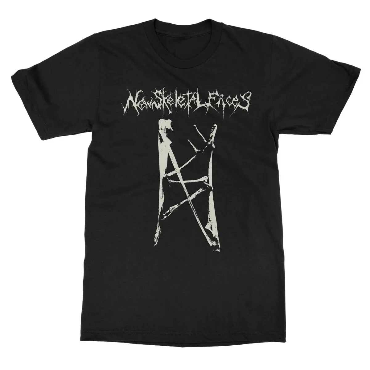 Bone Assembled Rune Symbol Gothic Band Text Graphic Print Unisex T‑shirt, New Skeletal Faces Metal Band Fan Daily Casual Top