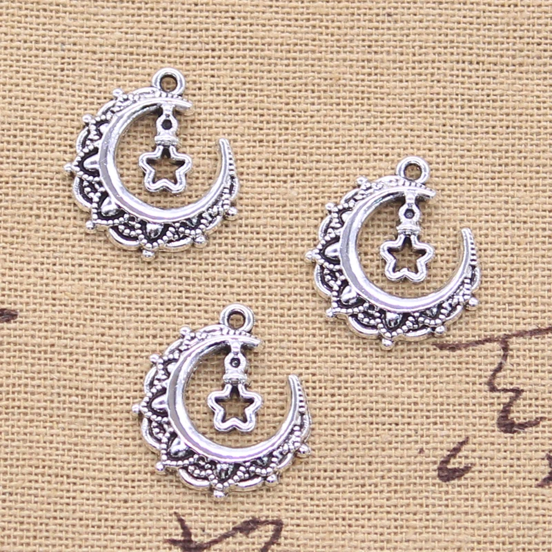 20 Stück Charms Weihnachten Mond Stern Dekoration 21x18mm Tibetsilber Farbe Anhänger Antik Schmuckherstellung DIY Handarbeit Handwerk