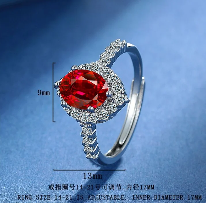 Oval Egg Shape Created Red Ruby Natural Garnet 925 Sterling Silver Jewelry Set Earring+Necklace+Ring for Women Gemstone Jewelry view 5