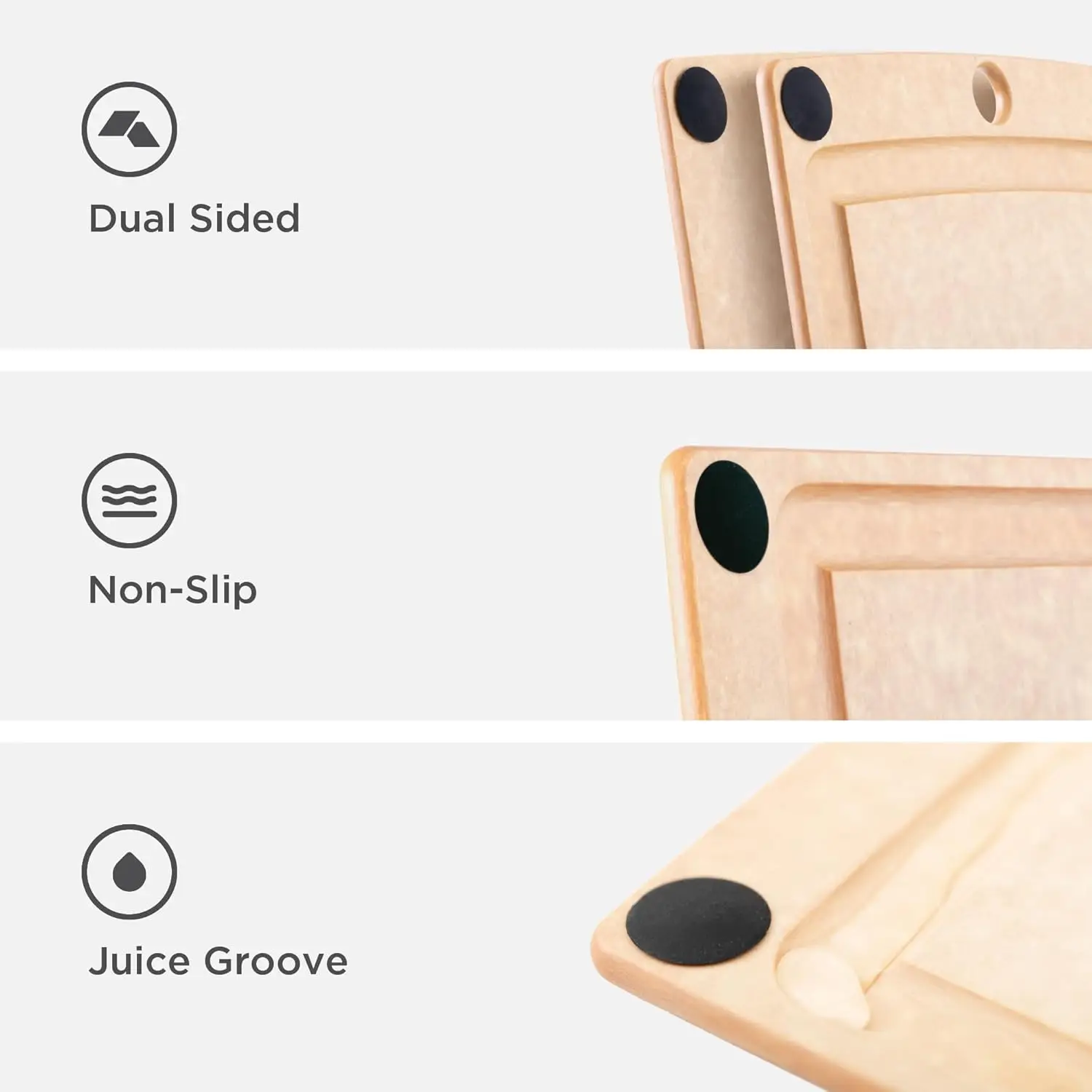 Tábua de corte de madeira natural de 19,5 x 14,5 polegadas, superfície de preparação de cozinha multifuncional para fácil cozinha