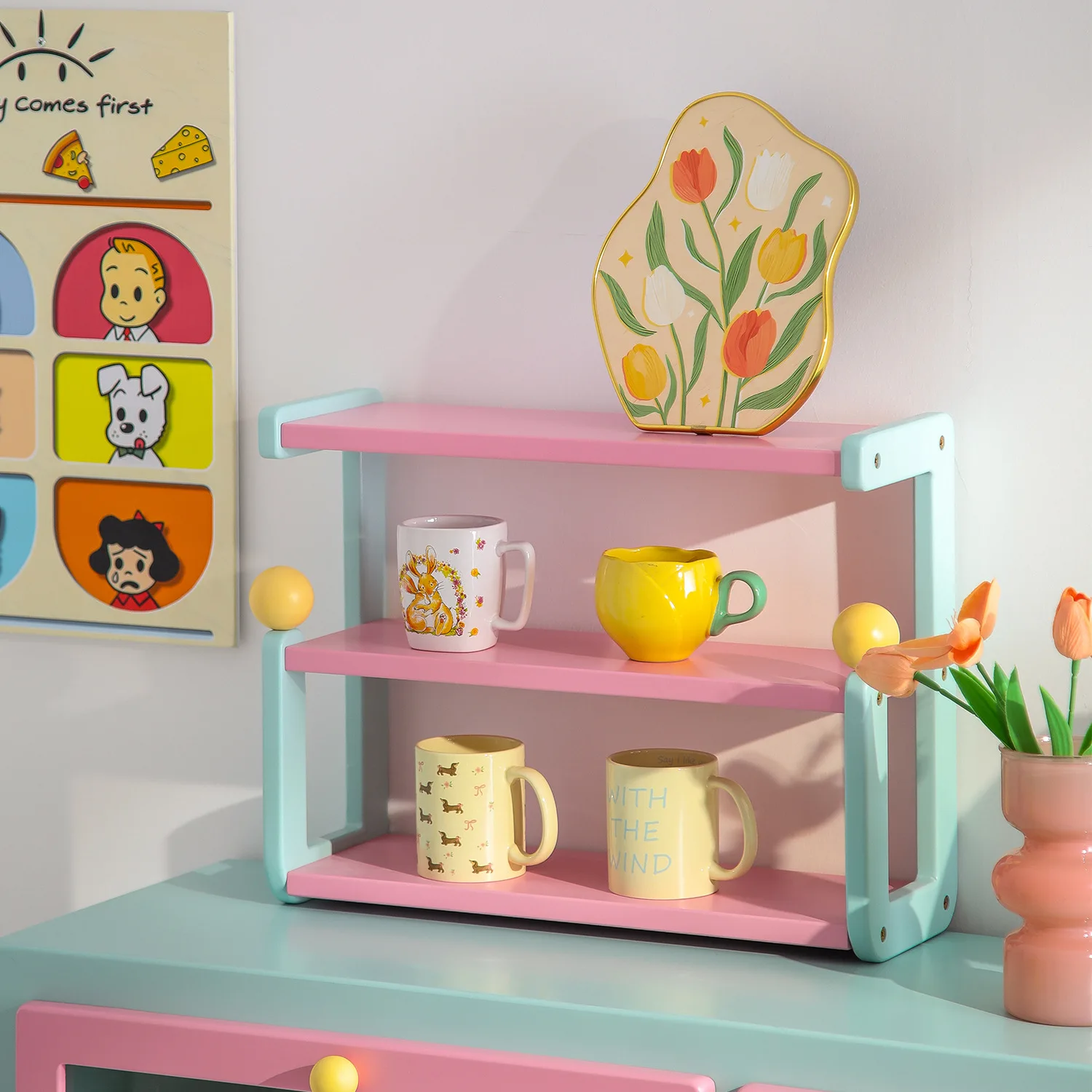 Dopamine color matching coffee cup mug storage rack makeup table perfume lipstick storage rack soft decoration 3